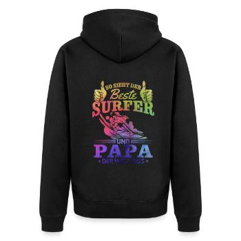 So sieht der beste Surfer und Papa der Welt aus - Unisex Premium Bio Zip Hoodie - Schwarz - Hinten - Nico (187cm)