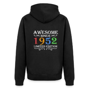 1952 - Jahrgang 1952 - Fantastisch seit 1952 - Unisex Premium Bio Zip Hoodie - Schwarz - Hinten - Nico (187cm)