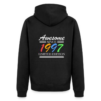 1997 - Jahrgang 1997 - Fantastisch seit 1997 - Unisex Premium Bio Zip Hoodie - Schwarz - Hinten - Nico (187cm)