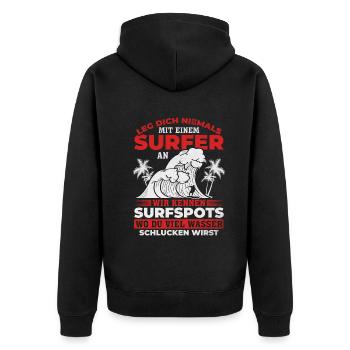 Surfing Surfer Wassersport Surfing Surfen - Unisex Premium Bio Zip Hoodie - Schwarz - Hinten - Nico (187cm)