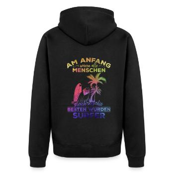 Surfer Water Surfing Surfer Wellenreiten Surfbrett - Unisex Premium Bio Zip Hoodie - Schwarz - Hinten - Nico (187cm)