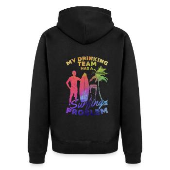 Mein Trinkteam hat ein Surfproblem Lustiger Surfer - Unisex Premium Bio Zip Hoodie - Schwarz - Hinten - Nico (187cm)