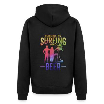 Wassersurfer angetrieben durch Surfen und Bier - Unisex Premium Bio Zip Hoodie - Schwarz - Hinten - Nico (187cm)