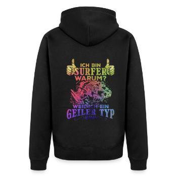 Ich bin Surfer Weil ich ein Geiler Surfer bin - Unisex Premium Bio Zip Hoodie - Schwarz - Hinten - Nico (187cm)