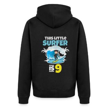 Surfen: Dieser kleine Surfer ist 9 Jahre Surfer - Unisex Premium Bio Zip Hoodie - Schwarz - Hinten - Nico (187cm)
