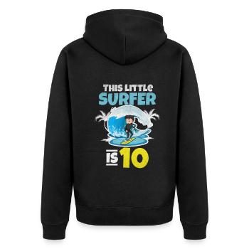 Surfen: Dieser kleine Surfer ist 10 Jahre Surfer - Unisex Premium Bio Zip Hoodie - Schwarz - Hinten - Nico (187cm)