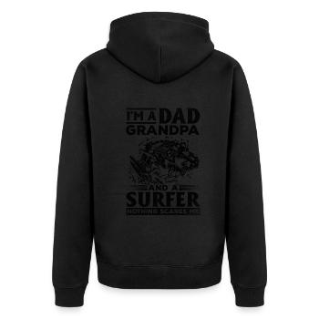 Ich bin Opa und Surfer Nichts macht mir Angst - - Unisex Premium Bio Zip Hoodie - Schwarz - Hinten - Nico (187cm)