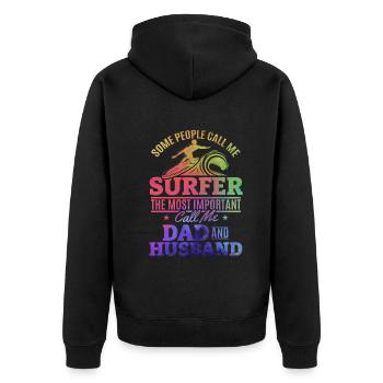 Surfer Daddy Surfer Daddy Surfboard Surfer Papa - Unisex Premium Organic Zip Hoodie - black - Back - Nico (187cm)