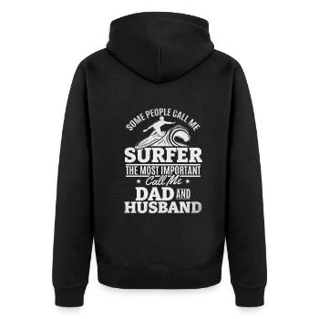 Surfeur d’eau Papa Surf Daddy Surfboard Surfer - Veste à capuche bio Premium Unisexe - noir - Dos - Nico (187cm)