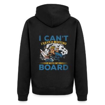 Surfen Ich kann nicht Ich habe ein Meeting mit - Unisex Premium Bio Zip Hoodie - Schwarz - Hinten - Nico (187cm)