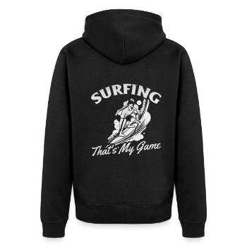Surfen Das ist mein Spiel Ich Surfbrett Surfen - Unisex Premium Bio Zip Hoodie - Schwarz - Hinten - Nico (187cm)