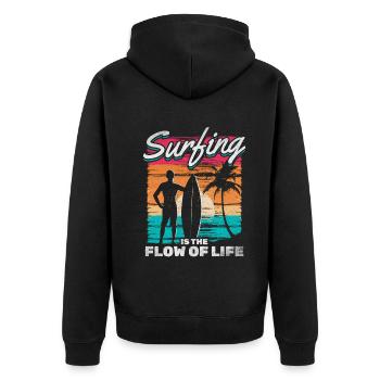 Surfing Is The Flow Of Life - Unisex Premium Organic Zip Hoodie - black - Back - Nico (187cm)
