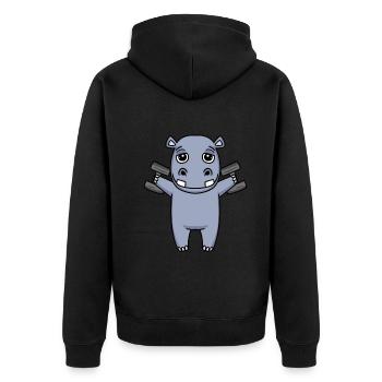 Bodybuilder Nilpferd Fitness Motivation Geschenk - Unisex Premium Bio Zip Hoodie - Schwarz - Hinten - Nico (187cm)