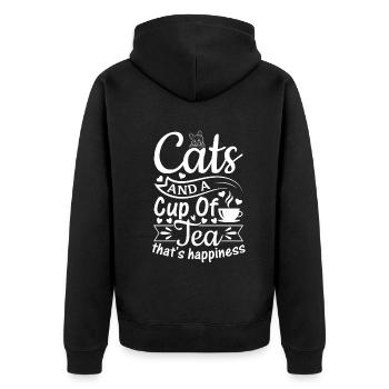 Katzen und eine Tasse Tee - das ist Glück - Teelie - Unisex Premium Bio Zip Hoodie - Schwarz - Hinten - Nico (187cm)