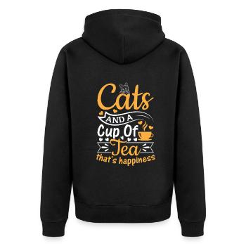 Katzen und eine Tasse Tee - das ist Glück - Teelie - Unisex Premium Bio Zip Hoodie - Schwarz - Hinten - Nico (187cm)