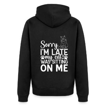 Sorry, I'm too late, my cat sat a - Unisex Premium Organic Zip Hoodie - black - Back - Nico (187cm)