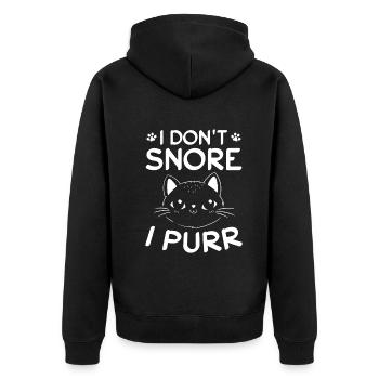 Katzenbesitzer Ich schnarche nicht Ich schnurre Ic - Unisex Premium Bio Zip Hoodie - Schwarz - Hinten - Nico (187cm)