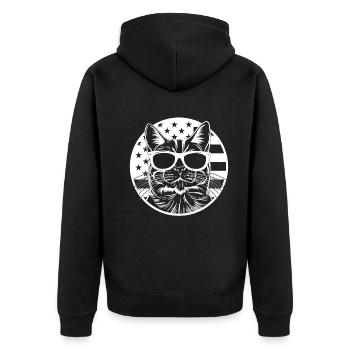 Cat with America Flag I Funny Cat Lover - Unisex Premium Organic Zip Hoodie - black - Back - Nico (187cm)
