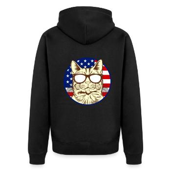Cat with America flag I cat lover ameri - Unisex Premium Organic Zip Hoodie - black - Back - Nico (187cm)