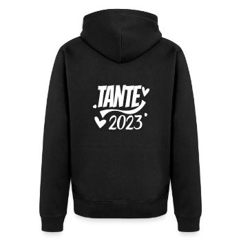 Tante 2023 - Tante werden - Unisex Premium Bio Zip Hoodie - Schwarz - Hinten - Nico (187cm)