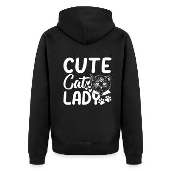 Niedliche Katzendame Niedliche Katzenliebhaberin K - Unisex Premium Bio Zip Hoodie - Schwarz - Hinten - Nico (187cm)