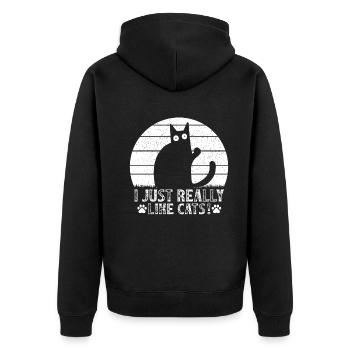 Katzenliebhaber Lustige Katzen Ich mag Katzen einf - Unisex Premium Bio Zip Hoodie - Schwarz - Hinten - Nico (187cm)