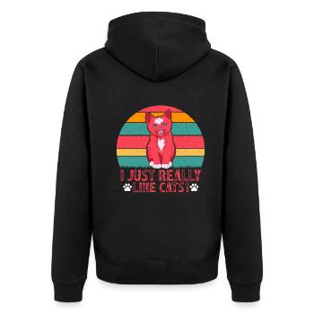 Cat lovers Cat owner I like cats - Unisex Premium Organic Zip Hoodie - black - Back - Nico (187cm)