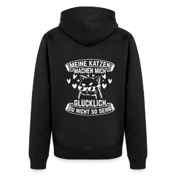 Meine Katzen machen mich Glücklich du nicht so se - Unisex Premium Bio Zip Hoodie - Schwarz - Hinten - Nico (187cm)