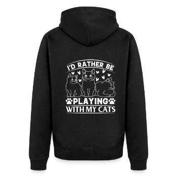 Cat Lover I I'd Rather Be Playing With My Cats - Unisex Premium Organic Zip Hoodie - black - Back - Nico (187cm)