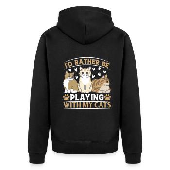 I'd rather play with my cats I Cute - Unisex Premium Organic Zip Hoodie - black - Back - Nico (187cm)
