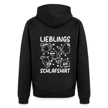 Katzen Schlafshirt Lieblings Schlafshirt Katzenbes - Unisex Premium Bio Zip Hoodie - Schwarz - Hinten - Nico (187cm)