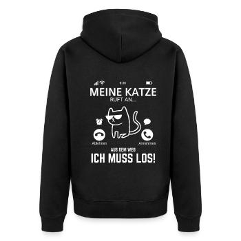 Meine Katze ruft an.. Aus dem Weg Ich muss Los Lus - Unisex Premium Bio Zip Hoodie - Schwarz - Hinten - Nico (187cm)
