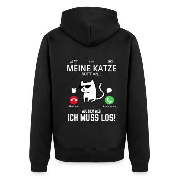 Katze Lustig Meine Katze ruft an.. Aus dem Weg Ich - Unisex Premium Bio Zip Hoodie - Schwarz - Hinten - Nico (187cm)