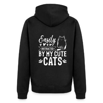 Cat Lover Cute Cats I Easily Distracted By My Cute - Unisex Premium Bio Zip Hoodie - Schwarz - Hinten - Nico (187cm)