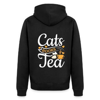 Katzen Bücher Tee I Katzenliebhaber Lesen Bücher K - Unisex Premium Bio Zip Hoodie - Schwarz - Hinten - Nico (187cm)