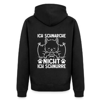Ich schnarche nicht, Ich schnurre I Lustige Katze - Unisex Premium Bio Zip Hoodie - Schwarz - Hinten - Nico (187cm)