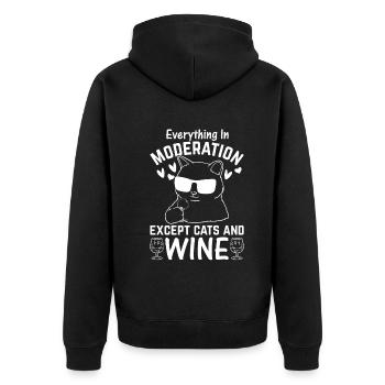 Alles in Maßen außer Katzen und Wein I Funny Cat - Unisex Premium Bio Zip Hoodie - Schwarz - Hinten - Nico (187cm)