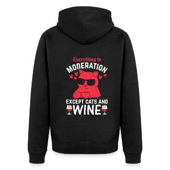 Alles in Maßen, außer Katzen und Wein - Unisex Premium Bio Zip Hoodie - Schwarz - Hinten - Nico (187cm)
