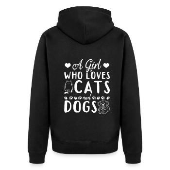 Amoureux des chiens Amoureux des chats Une fille, depuis - Veste à capuche bio Premium Unisexe - noir - Dos - Nico (187cm)