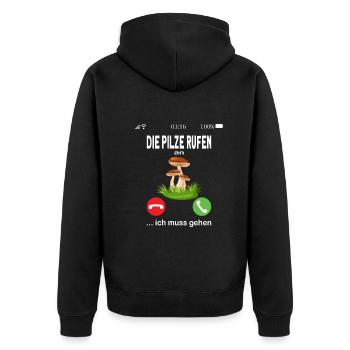 Pilzsammler Sprüche Pilzsucher Pilze sammeln - Unisex Premium Bio Zip Hoodie - Schwarz - Hinten - Nico (187cm)