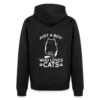 Cat Owner I Just A Boy Who Loves Cats I Cat Lover - Unisex Premium Bio Zip Hoodie - Schwarz - Hinten - Nico (187cm)