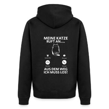 Meine Katze Ruft An... Aus Dem Weg Ich muss Los - Unisex Premium Bio Zip Hoodie - Schwarz - Hinten - Nico (187cm)