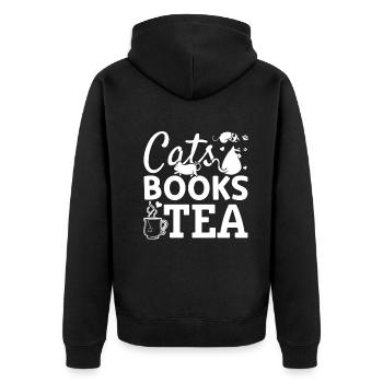 Katzen Bücher Tee I Katzenliebhaber Buch Lesen Buc - Unisex Premium Bio Zip Hoodie - Schwarz - Hinten - Nico (187cm)