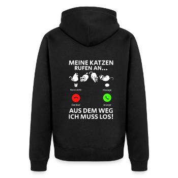 Meine Katzen Rufen An... Aus Dem Weg Ich muss Los - Unisex Premium Bio Zip Hoodie - Schwarz - Hinten - Nico (187cm)
