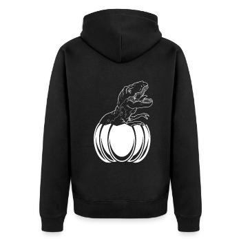Halloween Kürbis mit Dinosaurier Lustiger Hallowee - Unisex Premium Bio Zip Hoodie - Schwarz - Hinten - Nico (187cm)