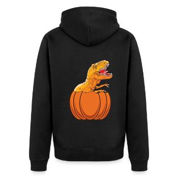 Kürbis Dino Lustiger Halloween-Kürbis mit Dinosaur - Unisex Premium Bio Zip Hoodie - Schwarz - Hinten - Nico (187cm)