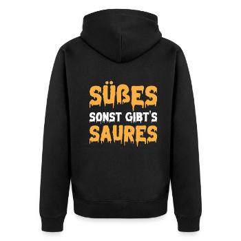 Halloween Süßes Sonst Gibt's Saures I Halloween - Unisex Premium Bio Zip Hoodie - Schwarz - Hinten - Nico (187cm)