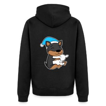 Chien Nain Pinscher avec oreiller et bonnet de couchage - Veste à capuche bio Premium Unisexe - noir - Dos - Nico (187cm)