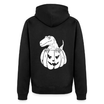 Halloween Pumpkin Dinosaur - Funny Pumpkin Dino - Unisex Premium Organic Zip Hoodie - black - Back - Nico (187cm)
