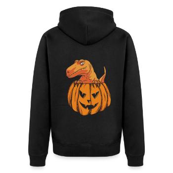 Halloween Pumpkin Dino Halloween Dinosaur Pumpkin - Unisex Premium Organic Zip Hoodie - black - Back - Nico (187cm)
